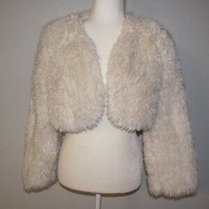 Love Tree Off White Faux Fur Cropped Teddy Open Front Jacket Size Small S NWT